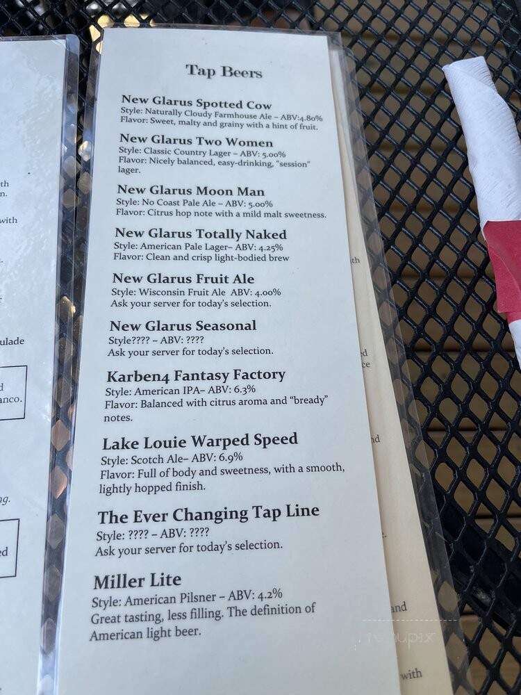 Tofflers - New Glarus, WI menu_pic