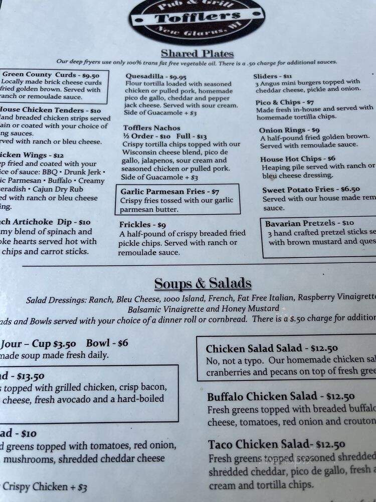 Tofflers - New Glarus, WI menu_pic