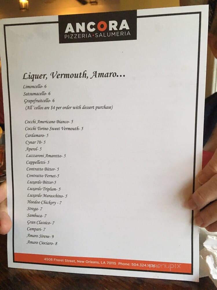 Ancora Pizzeria Salumeria - New Orleans, LA menu_pic