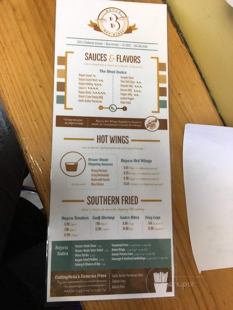 Bayou Hot Wings - New Orleans, LA menu_pic