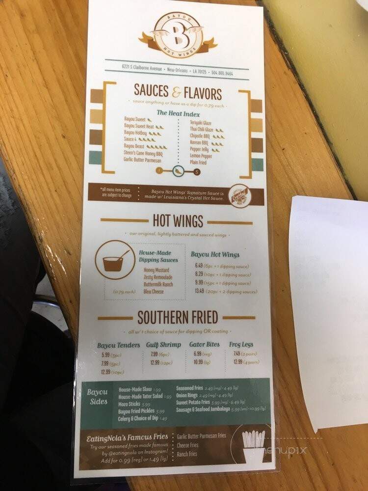 Bayou Hot Wings - New Orleans, LA menu_pic