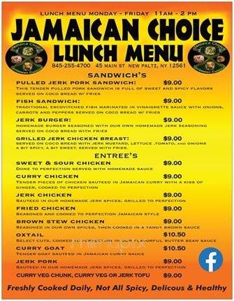 Jamaican Choice Caribbean Restaurant - New Paltz, NY menu_pic