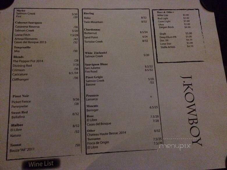 J Kowboy Wine Bar - Newburgh, NY menu_pic