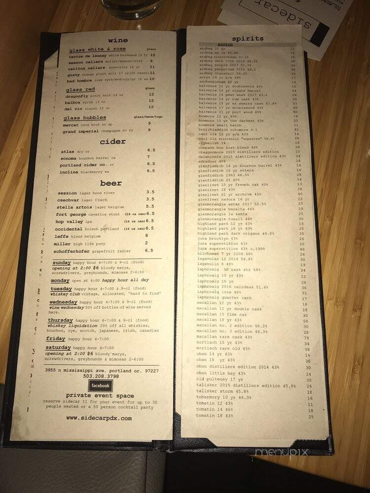 Sidecar 11 - Portland, OR menu_pic