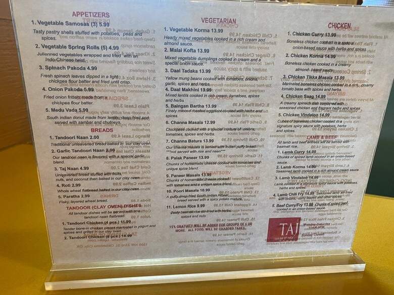 Taj Cuisine of India - Oklahoma City, OK menu_pic