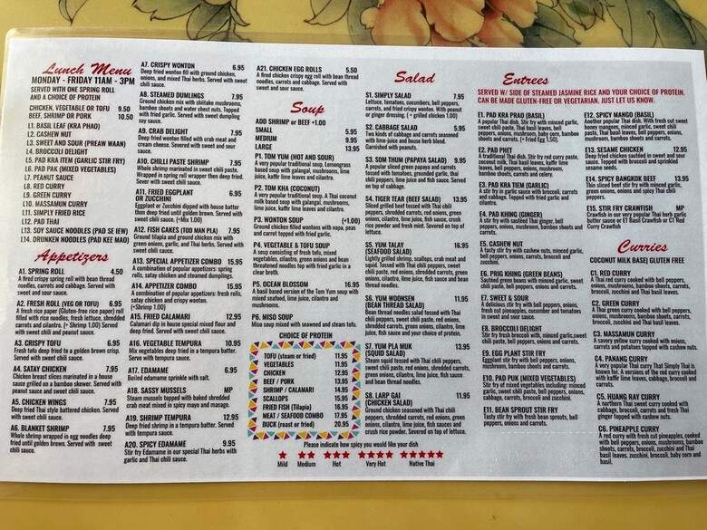 Simply Thai - Old Hickory, TN menu_pic