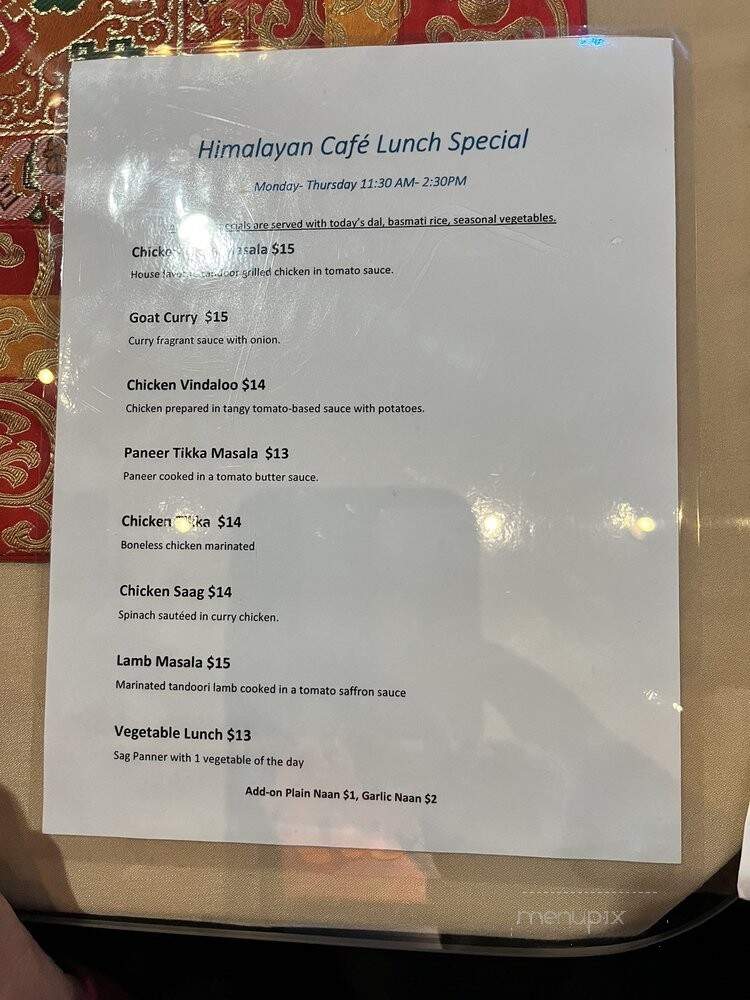 Himalayan Cafe - Pasadena, CA menu_pic