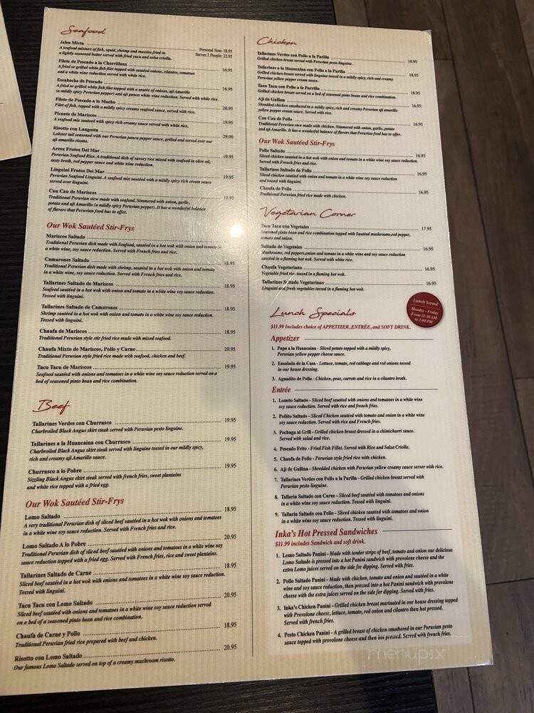 El Inka Grill - Orlando, FL menu_pic