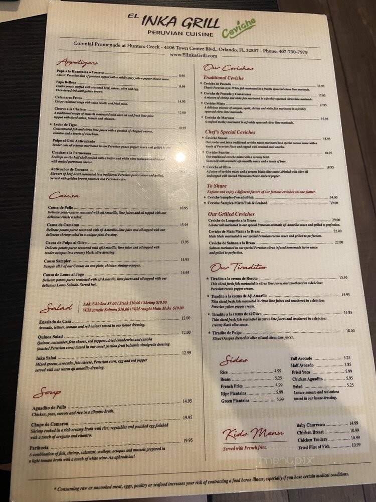 El Inka Grill - Orlando, FL menu_pic