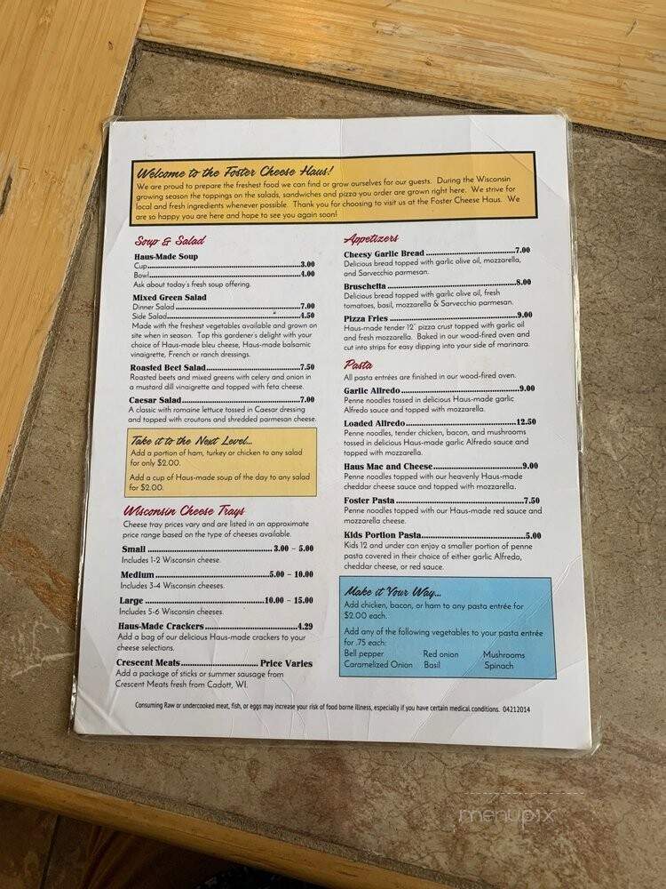 Foster Cheese Haus - Osseo, WI menu_pic