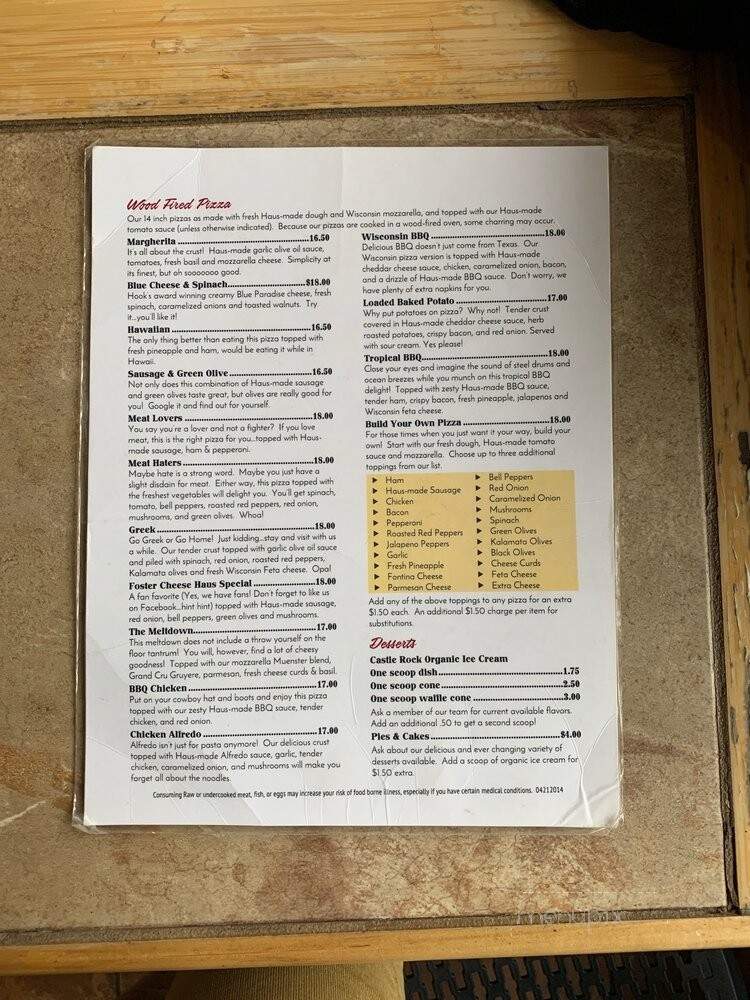 Foster Cheese Haus - Osseo, WI menu_pic