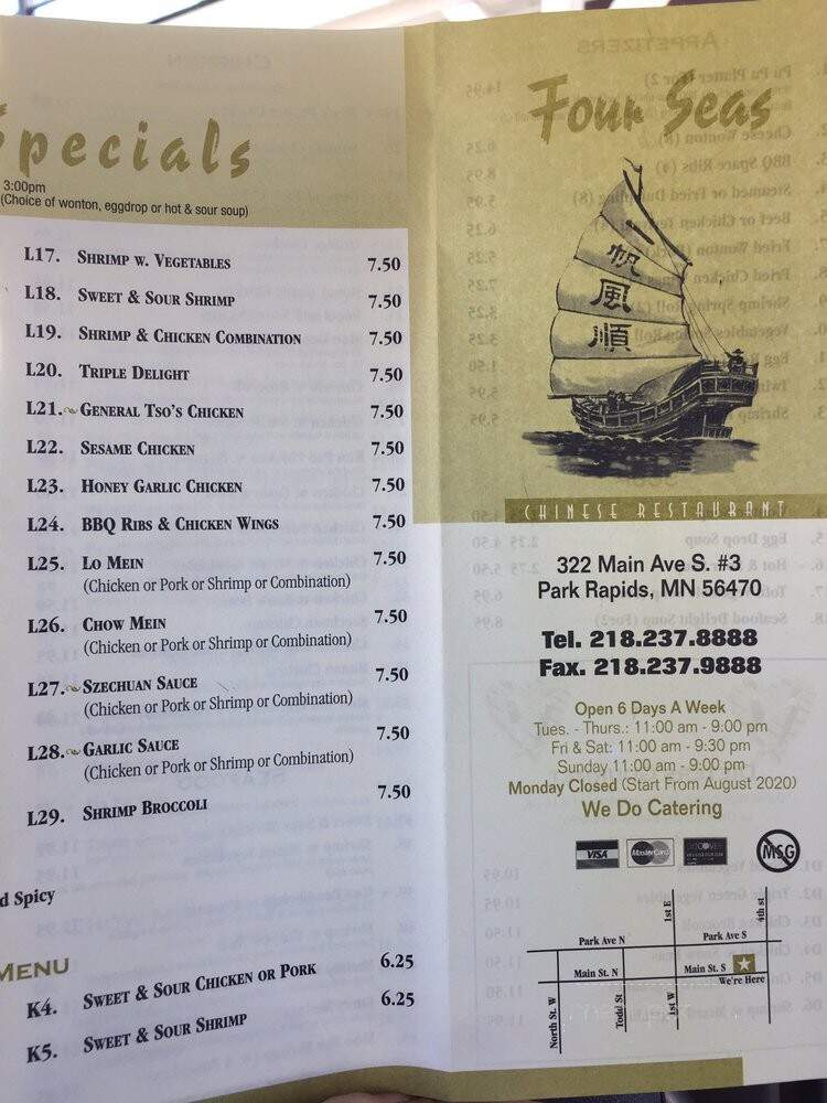 Four Seas - Park Rapids, MN menu_pic