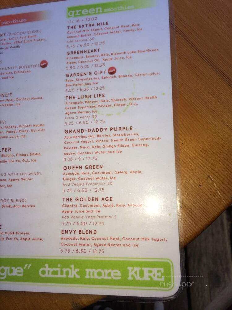 Kure Juice Bar - Portland, OR menu_pic