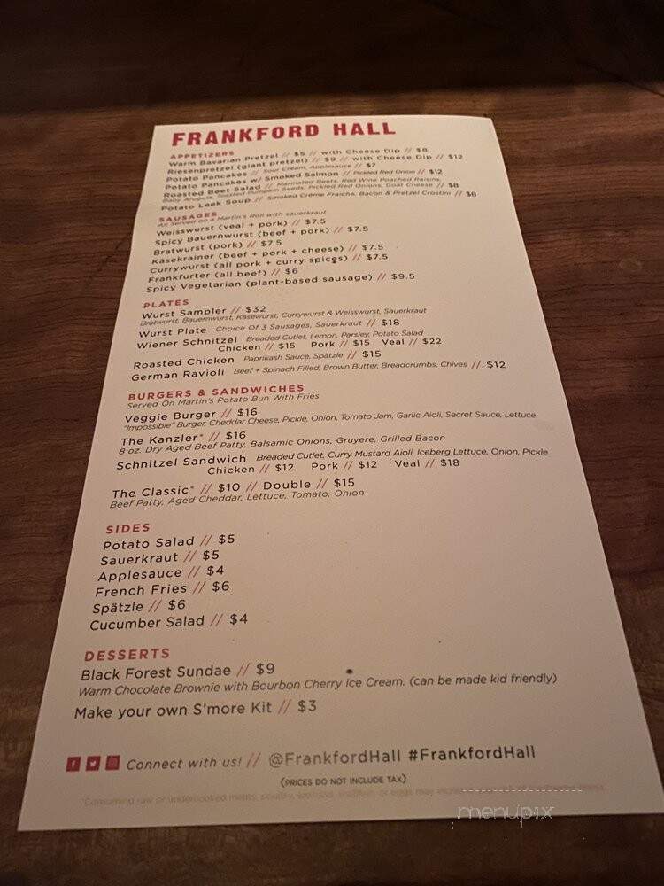 Frankford Hall - Philadelphia, PA menu_pic