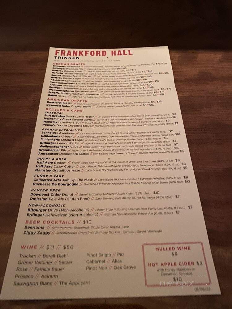 Frankford Hall - Philadelphia, PA menu_pic