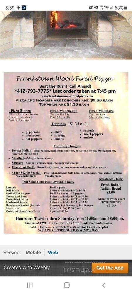 Frankstown Wood-fired Pizza - Pittsburgh, PA menu_pic