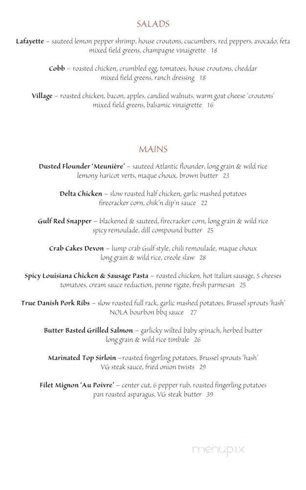 The Village Grill - Raleigh, NC menu_pic