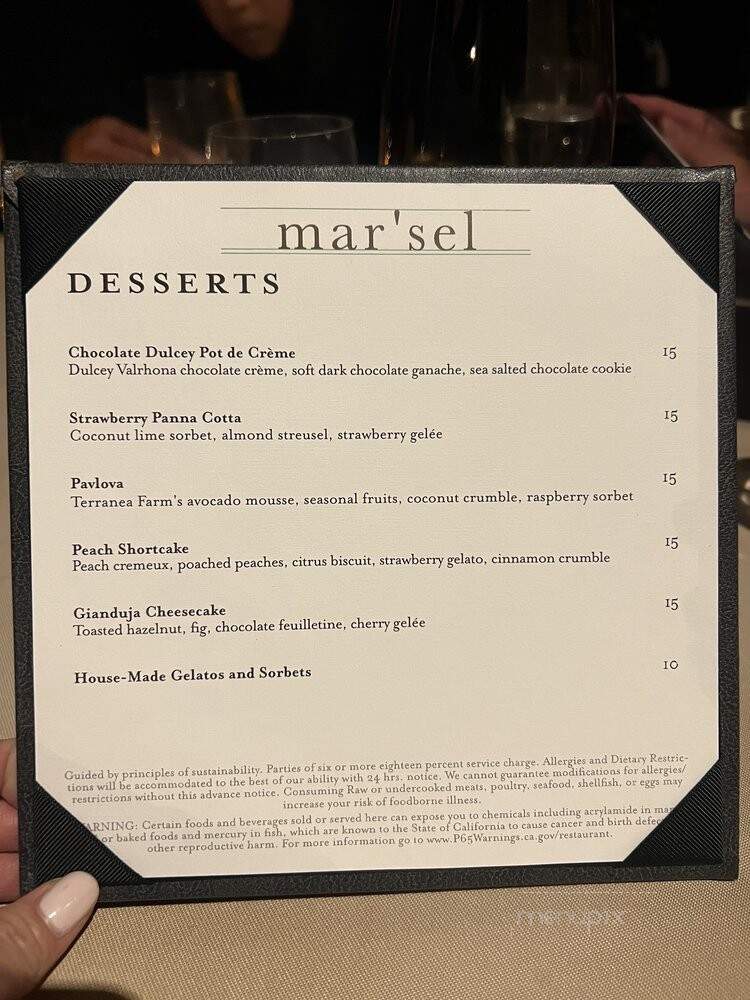Mar'sel - Rancho Palos Verdes, CA menu_pic