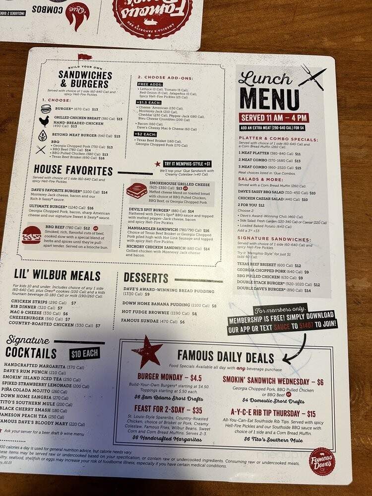 Famous Dave's Barbecue - Reno, NV menu_pic