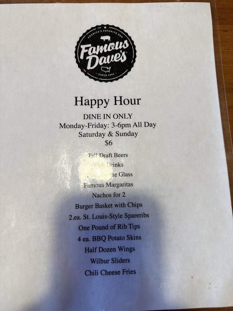 Famous Dave's Barbecue - Reno, NV menu_pic