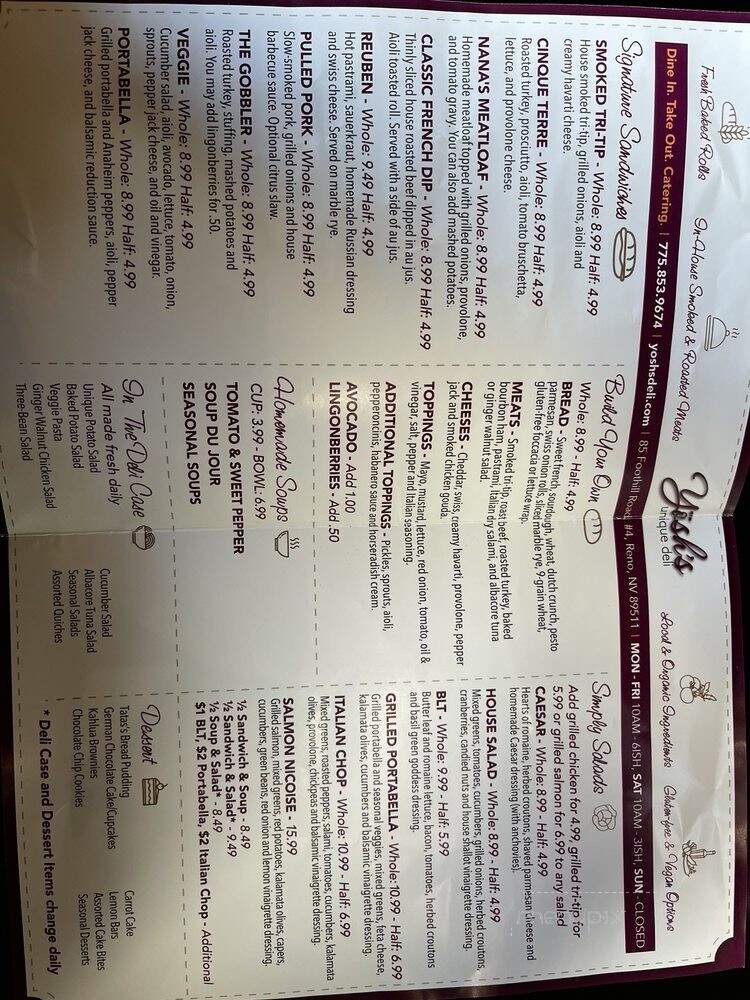 Yosh's Unique Deli - Reno, NV menu_pic