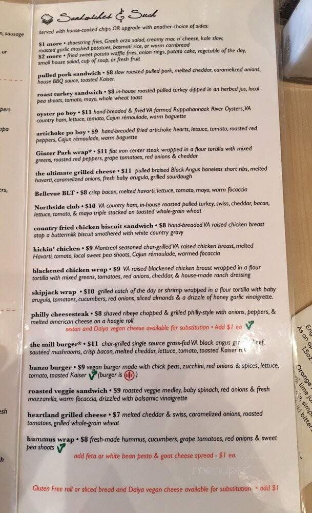 The Mill on MacArthur - Richmond, VA menu_pic