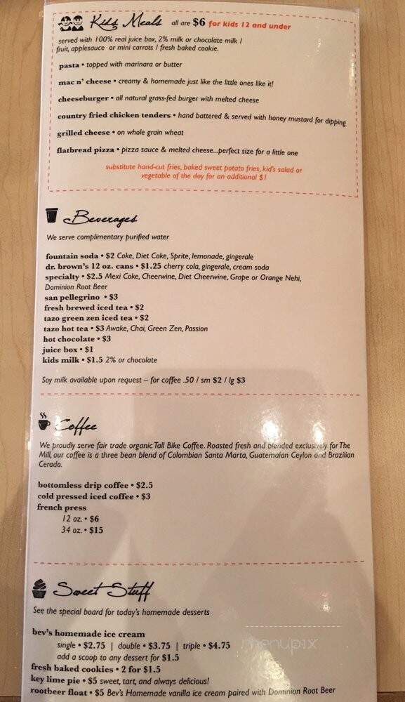 The Mill on MacArthur - Richmond, VA menu_pic