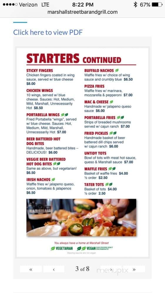 Marshall Street Bar and Grill - Rochester, NY menu_pic