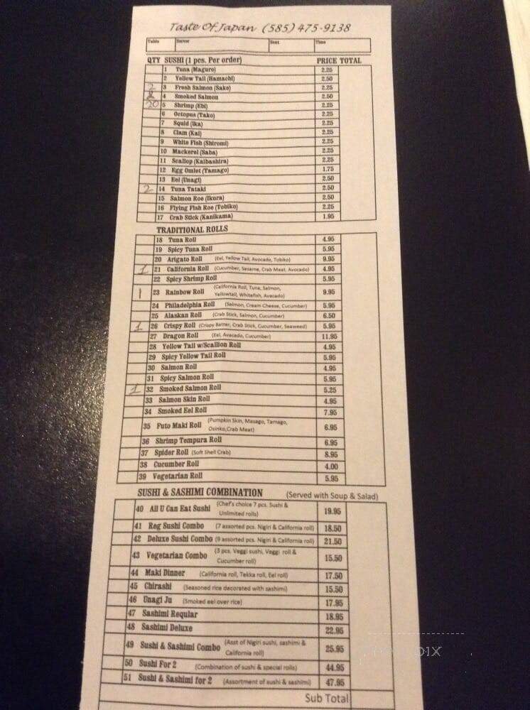 Taste of Japan - Rochester, NY menu_pic