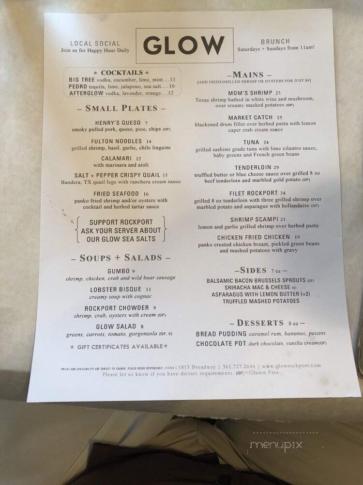Glow - Rockport, TX menu_pic