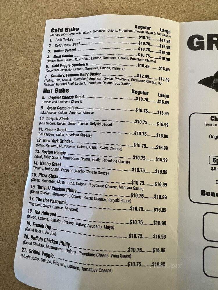 Granite's Wings and Grill - Roseville, CA menu_pic