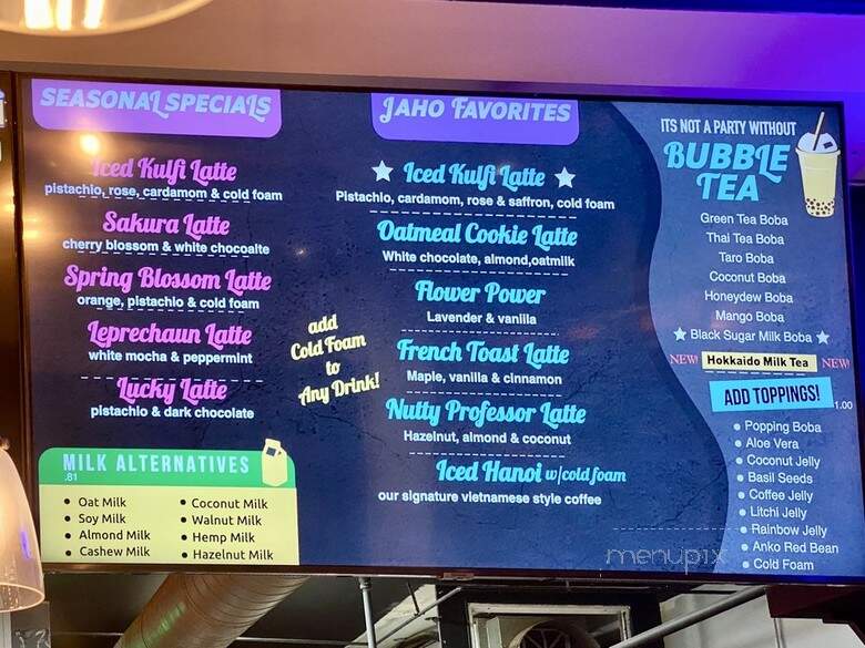 Jaho Coffee Tea - Boston, MA menu_pic