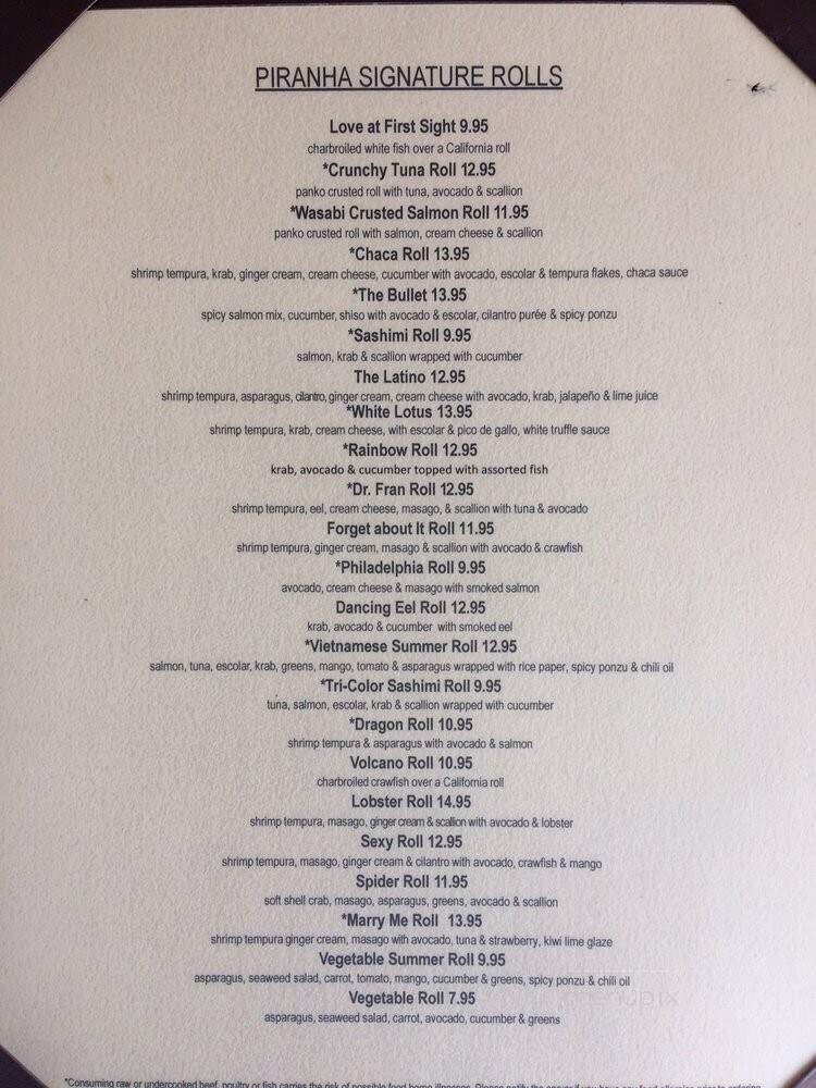 Piranha Killer Sushi - San Antonio, TX menu_pic
