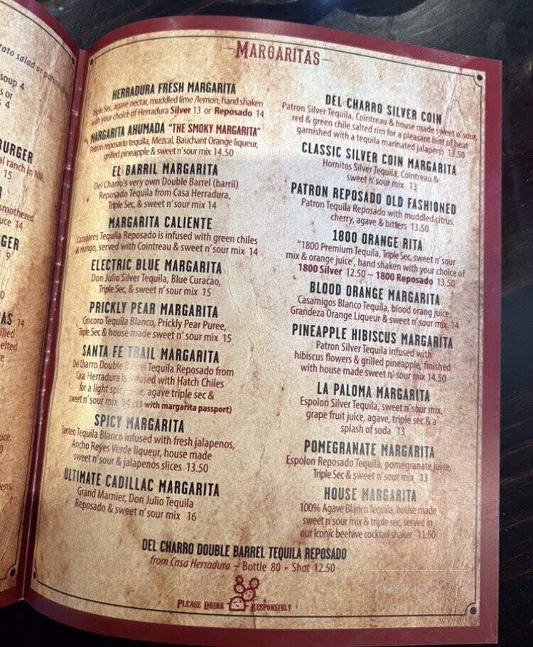 Del Charro Saloon - Santa Fe, NM menu_pic