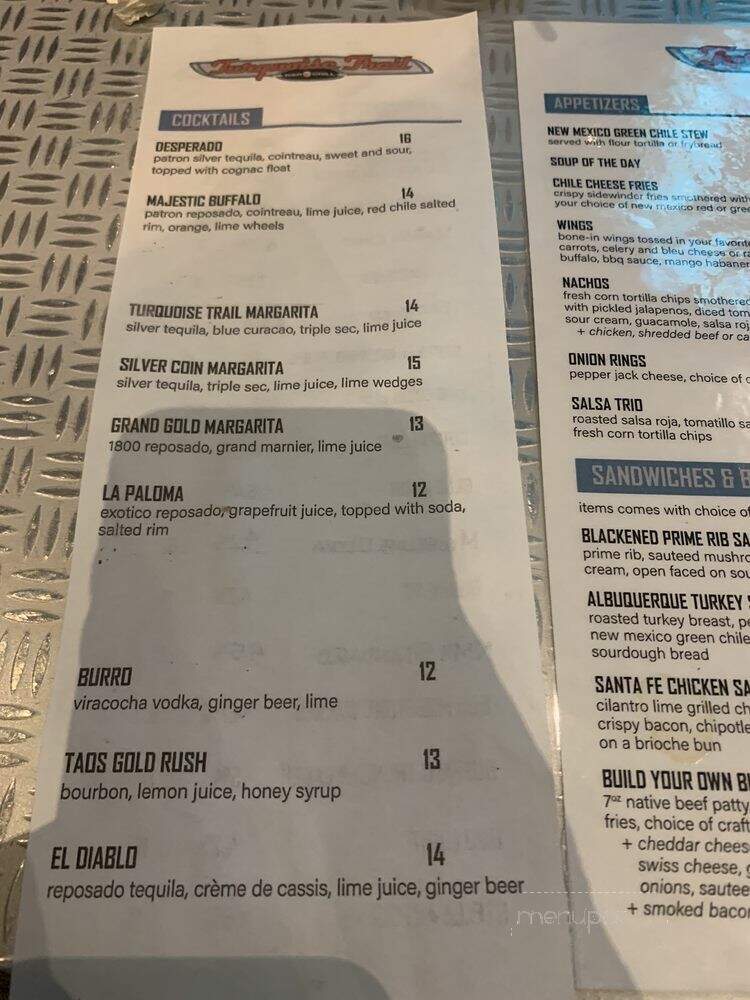 Turquoise Trail Bar Grille - Santa Fe, NM menu_pic