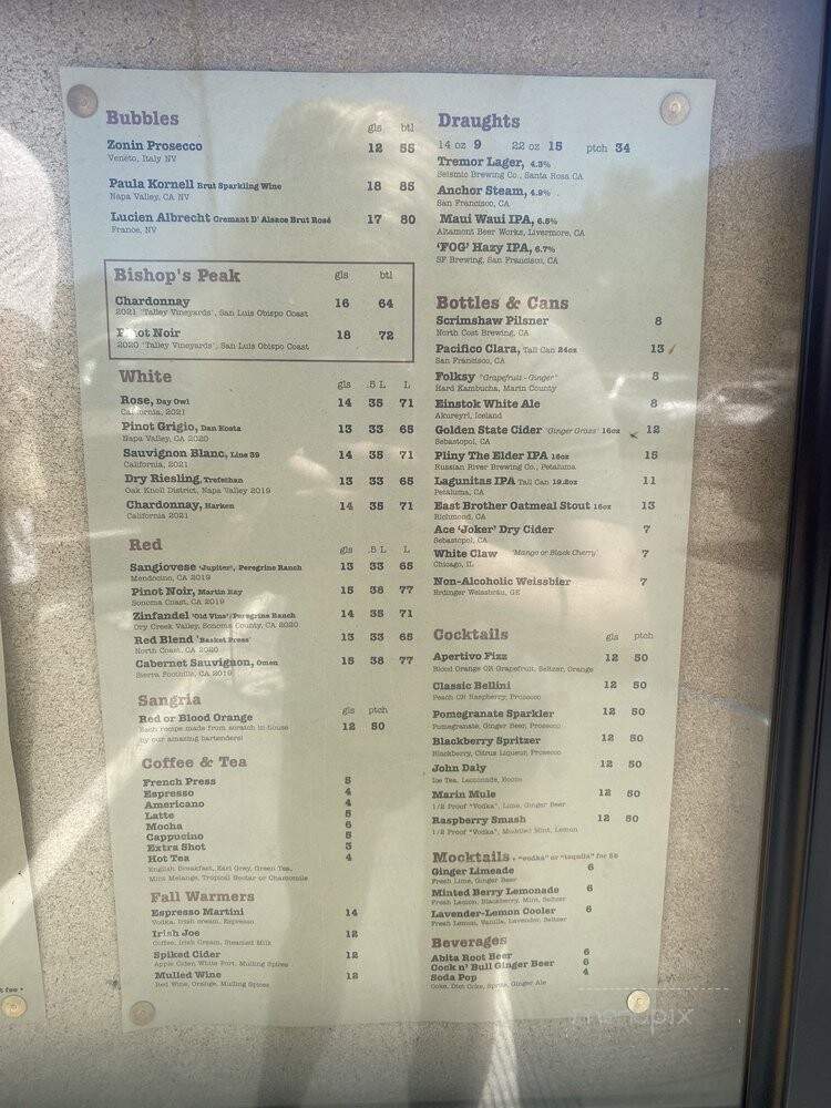 Bar Bicce - Sausalito, CA menu_pic