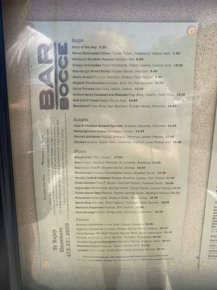 Bar Bicce - Sausalito, CA menu_pic