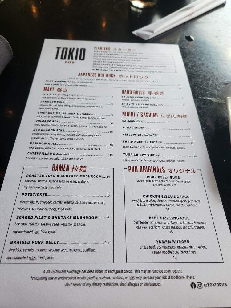 Tokio Pub - Schaumburg, IL menu_pic
