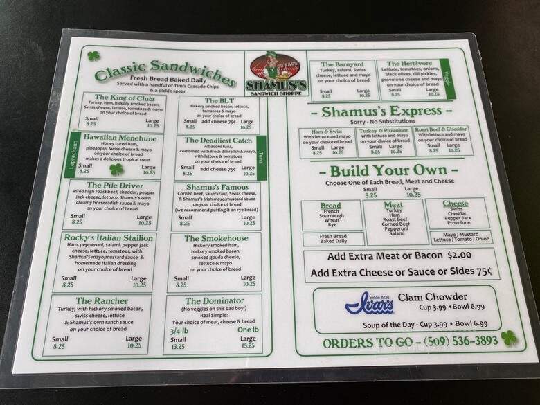 Shamus's Sandwich Shoppe - Spokane, WA menu_pic