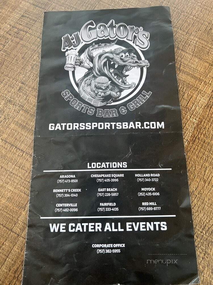 AJ Gator's Sports Bar Grill - Virginia Beach, VA menu_pic