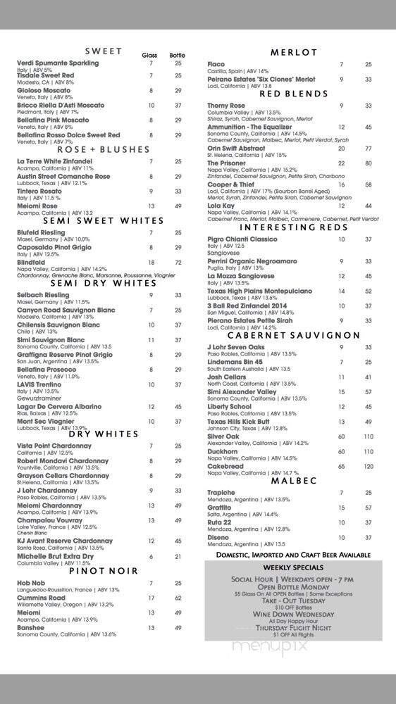 Klassy Glass Wine Bar - Waco, TX menu_pic