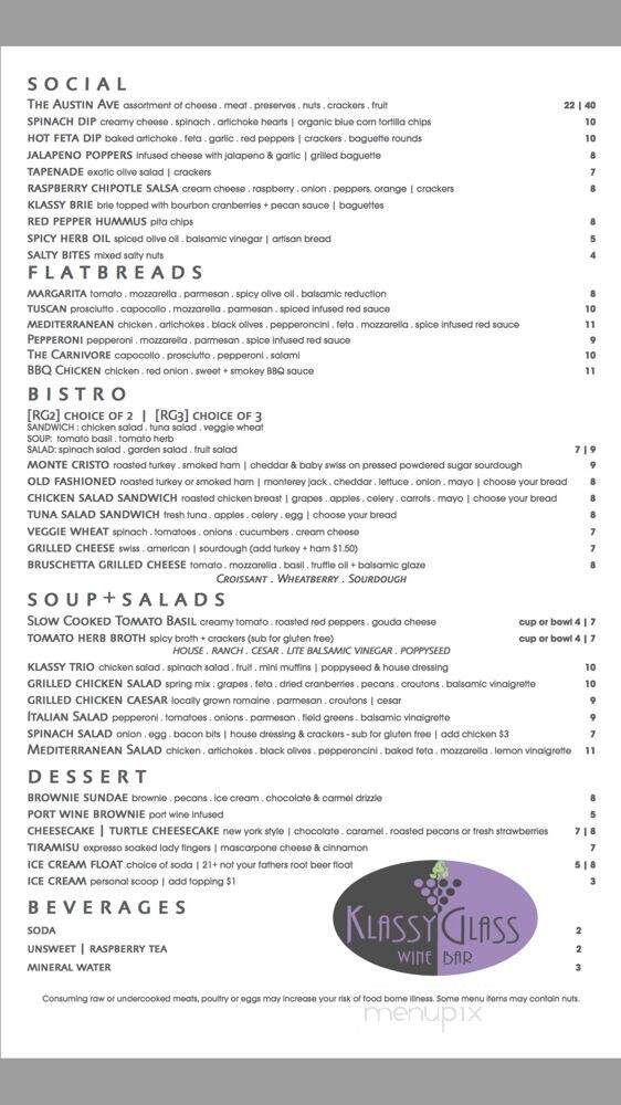 Klassy Glass Wine Bar - Waco, TX menu_pic