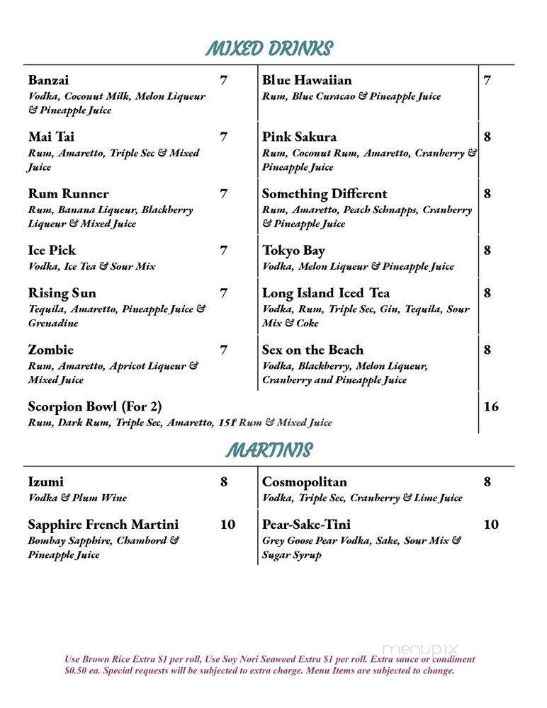 Izumi - Wappingers Falls, NY menu_pic