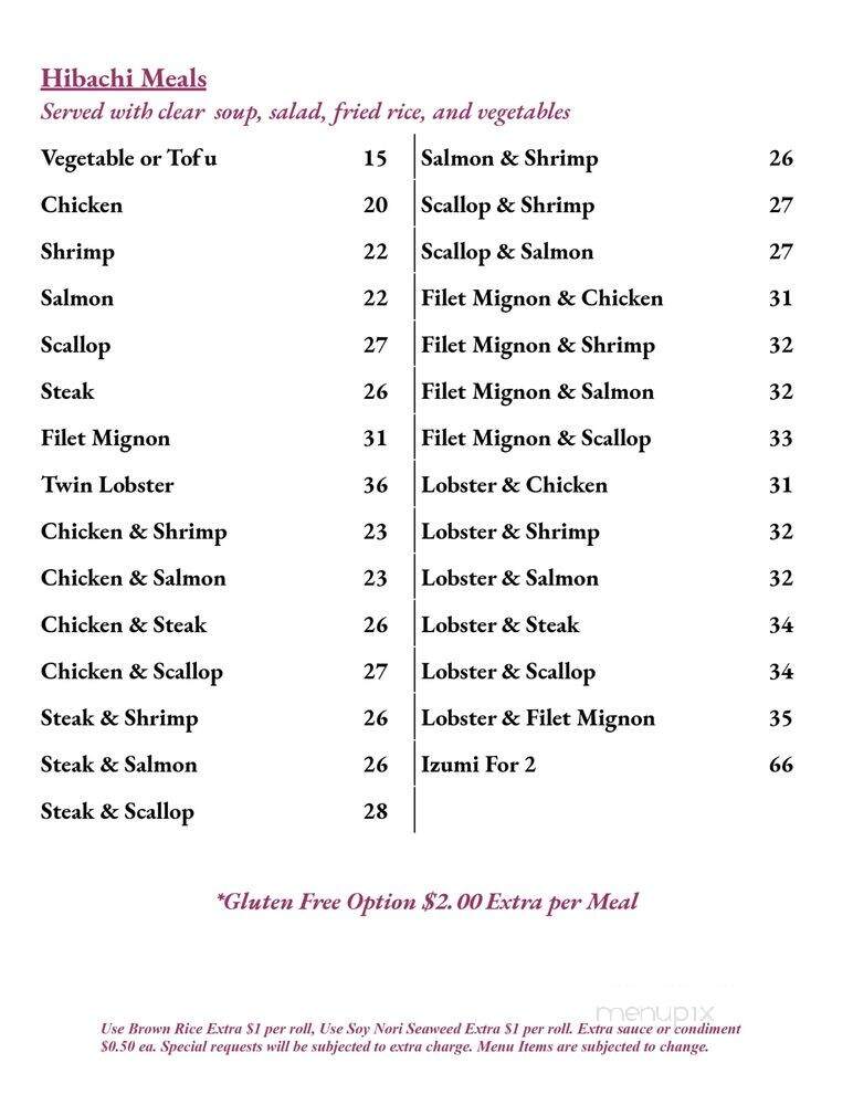 Izumi - Wappingers Falls, NY menu_pic