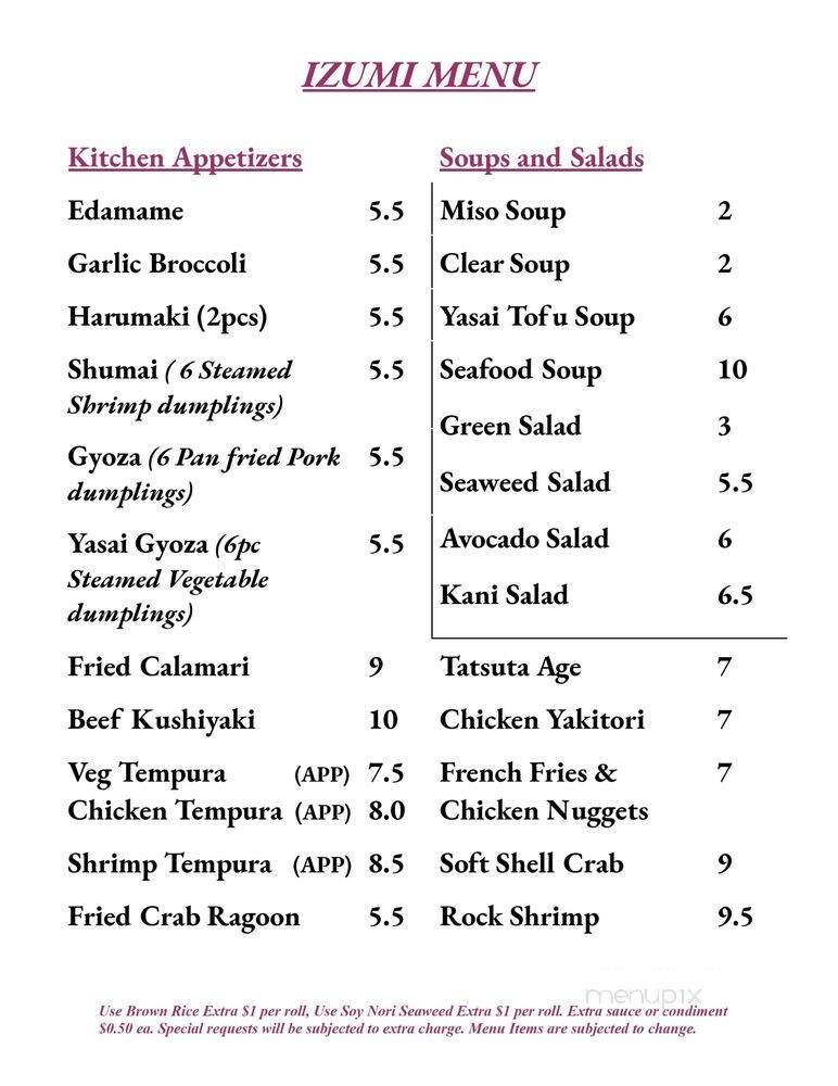 Izumi - Wappingers Falls, NY menu_pic