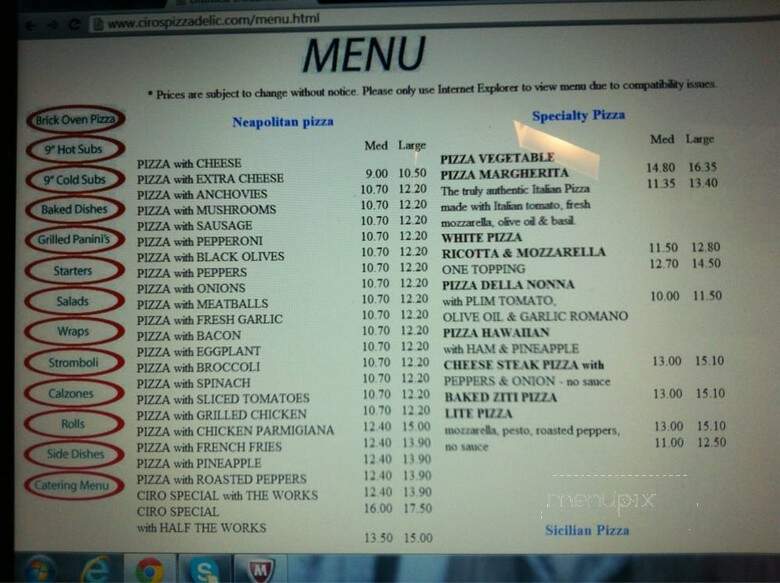 Ciro's Pizza and Deli - Warren, NJ menu_pic