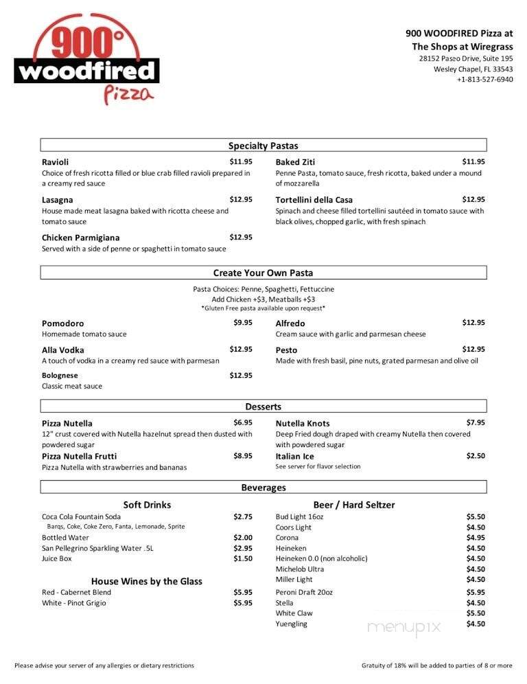 900 Degrees Woodfired Pizza - Wesley Chapel, FL menu_pic