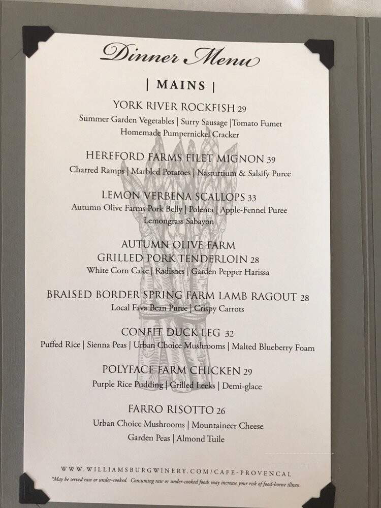 Cafe Provencal - Williamsburg, VA menu_pic