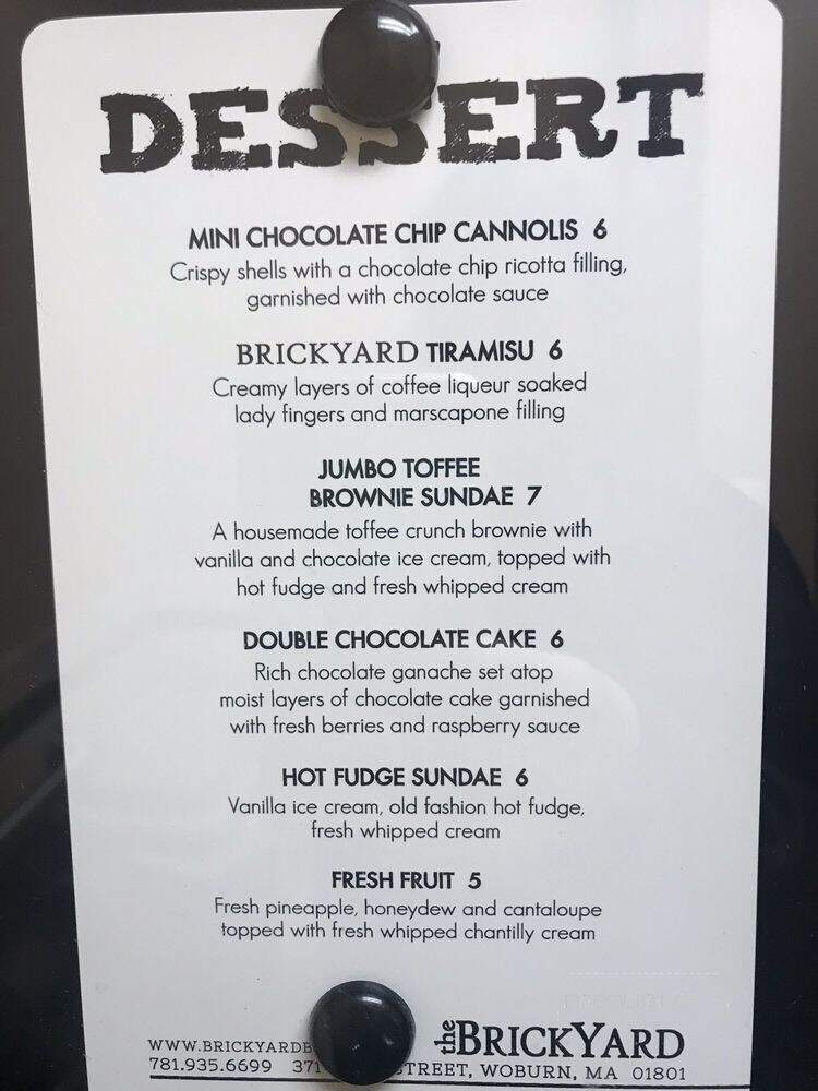 The Brickyard Authentic Pizzeria and Burger Bar - Woburn, MA menu_pic