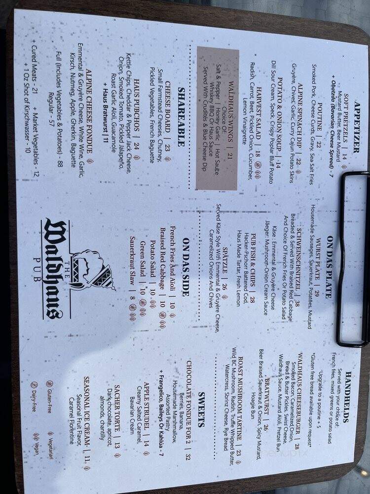Waldhaus Pub - Banff, AB menu_pic